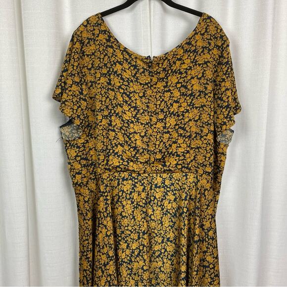 Unique Vintage Navy Blue&Yellow Floral Tie Front 1940’s Swing Midi Dress Sz.5x - Picture 7 of 12
